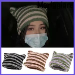 MERIGGIARE Mũ Bò Nhật Bản Skullies Mũ Thu Đông Tai Mèo Dễ Thương Mũi Nhọn Áo Chui Đầu Dệt Kim Mũ beanie