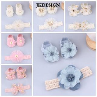 Bộ tất băng đô cho bé JKDESIGN, tất Cotton + ren Dây buộc tóc sơ sinh chống trượt, nơ Kawaii thoải mái cho bé Turban