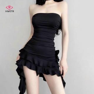 HWETR Gợi Cảm Không Đều Dây Đầm Nữ Mùa Hè Ruffles Váy Mới