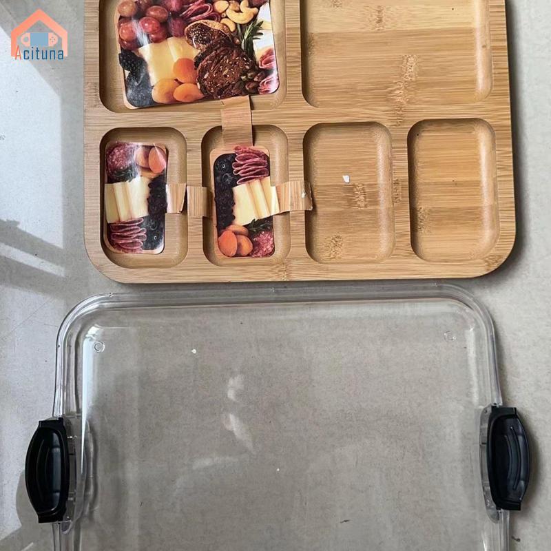 Khay Phục Vụ Tre Thớt Gỗ Charcuteries Ban Phô Mai Có Nắp Khóa Ăn Nhẹ Khay Trái Cây Đĩa Có Ngăn Di Động Thích Hợp