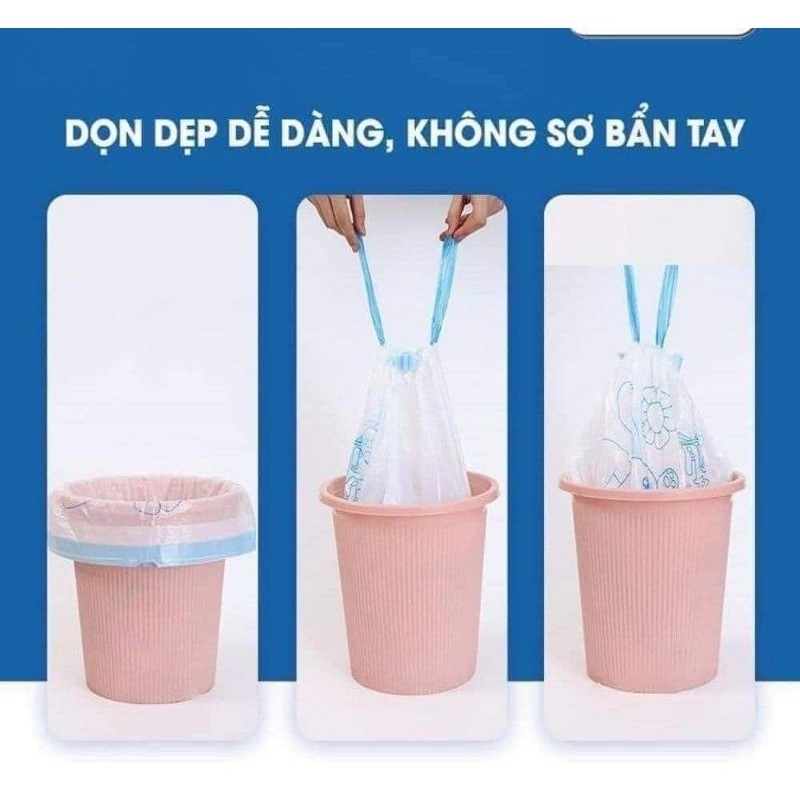 Túi đựng rác dây rút Minaier cuộn 50 túi chống rò rỉ nước, không sợ bẩn tay | Túi đựng rác siêu dai kích thước 45*50cm