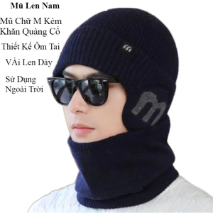Mũ Len Chữ M Kèm Khăn Quàng Cổ Cho Nam 4 Màu Nam Tính