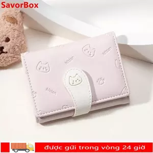 Ví in hình mèo con SAVORBOX, Túi ID thời trang bé gái Ví nhỏ dễ thương ngắn, Ví đựng thẻ đựng tiền xu có khóa dây đeo Túi đựng tiền nữ