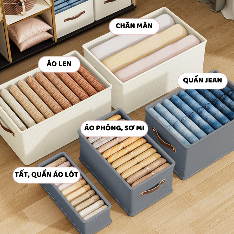 Hộp Vải Đựng Quần Áo Gấp Gọn ENODA HOME, Hộp Vải Oxford Khung Nhựa PP Cứng Cáp Đứng Form Lưu Trữ Đồ Ngăn Nắp HV011