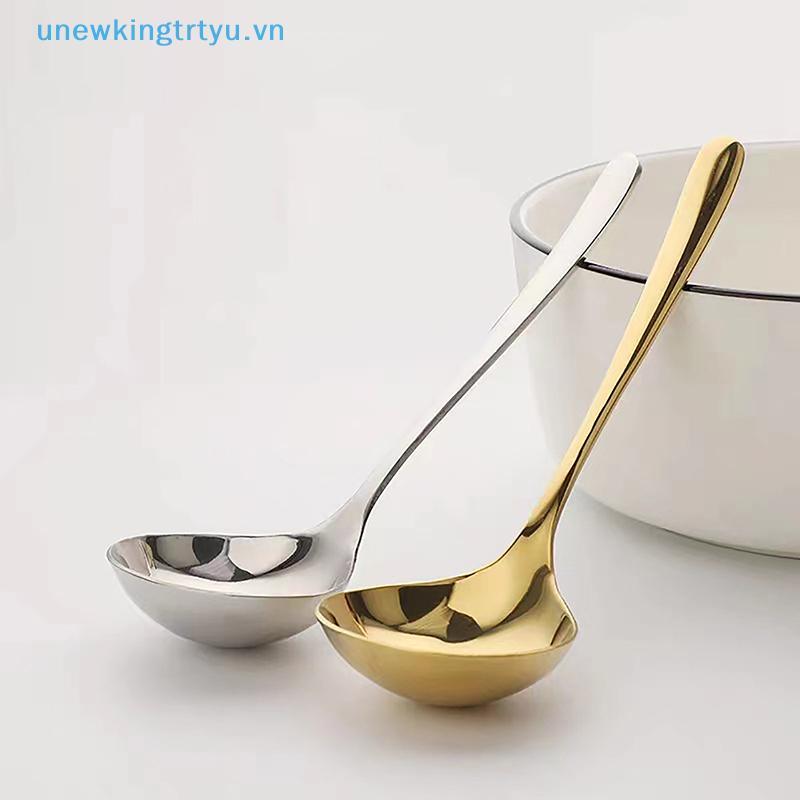 Unewtyu Thép không gỉ Thìa Tròn Lớn Lưới Đỏ Vàng Bữa Tối Tay Cầm Dài Khuấy Thìa Tráng Miệng Cho Phụ Kiện Nhà Bếp Tiện Ích VN