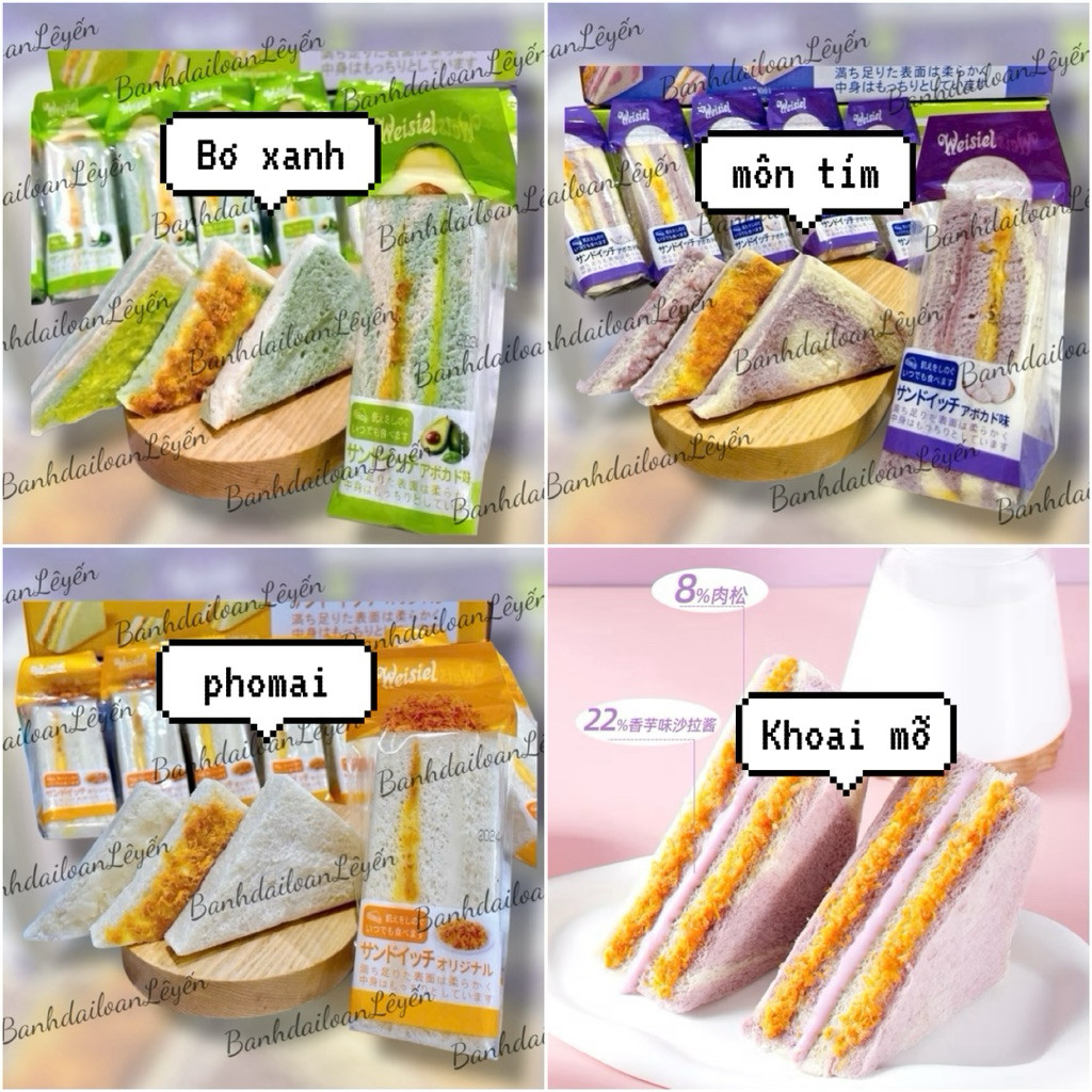 (combo 12 cái) Bánh mì tam giác khoai môn trứng muối chà bông, Ăn Vặt Bánh Kẹo