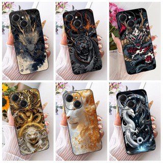 Ốp Chống Sốc Cho Tecno Spark 40 KM5 / Spark 40C KM4k / Pop 10 Pro Vỏ Điện Thoại Silicon Mềm Hoạt Hình Rồng Sư Tử Sang Trọng
