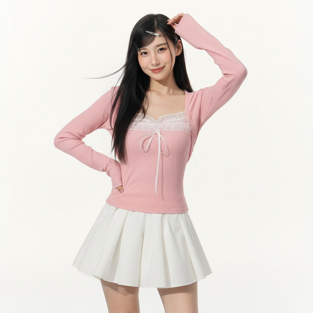 Áo 2 Dây Nữ BABEE Viền Ren Phối Nơ Kèm Khoác Cardigan Tay Dài Chất Thun Co Dãn Nhẹ Nhàng Nữ Tính