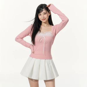 Áo 2 Dây Nữ BABEE Viền Ren Phối Nơ Kèm Khoác Cardigan Tay Dài Chất Thun Co Dãn Nhẹ Nhàng Nữ Tính