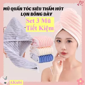 Mũ Quấn Tóc Khăn ủ Tóc Chất Cotton Siêu Thấm Hút Nhanh Khô , Khăn Lau Tóc Lọn Bông Mềm Mại