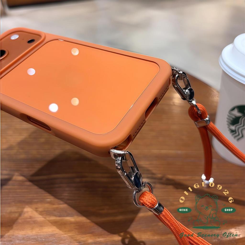 【 Ốp lưng iPhone17 】 Dây buộc cảm giác da lỏng màu cam Vỏ điện thoại iphone17 Pro Max 16 15 14 13 cho vỏ iPhone Vỏ mềm silicon TPU chống sốc