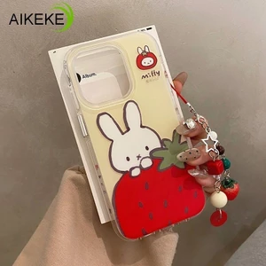 Vỏ Thỏ Dâu Dễ Thương Cho infinix Hot 60 60i 50 40 30 30i 12i Pro Plus Pro + 9 Play 8 4G 5G Vỏ Điện Thoại Vòng Tay Dâu Dễ Thương Ốp Lưng Trong Suốt