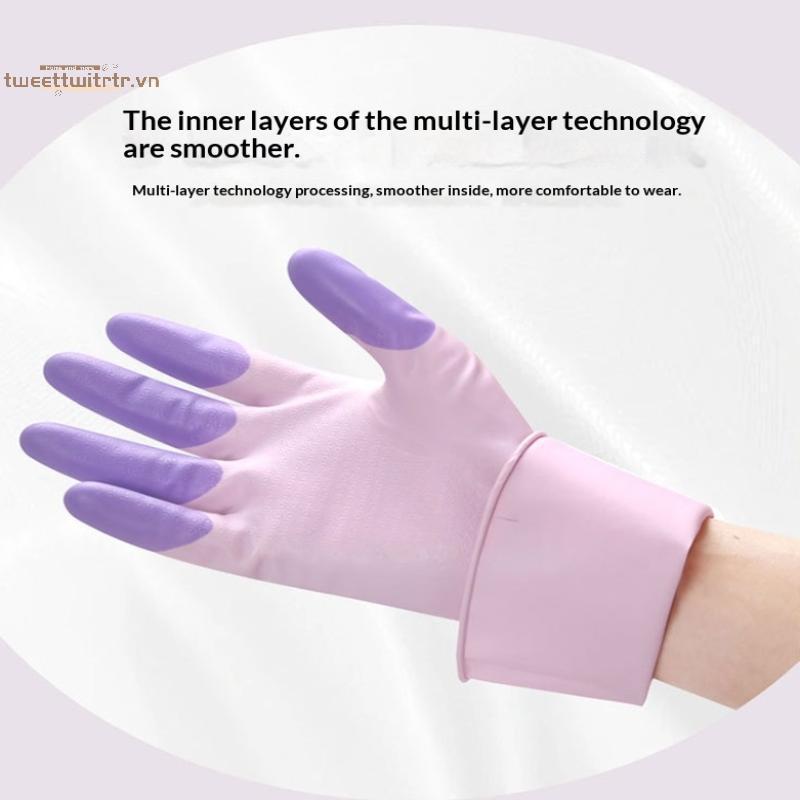 TRTR Silicone Rửa Bát Găng Tay Vệ Sinh Đồ Dùng Nhà Bếp Chống Trượt Tiện Lợi Dài Rửa Bát Găng Tay Có Thể Tái Sử Dụng Hộ Gia Đình VN