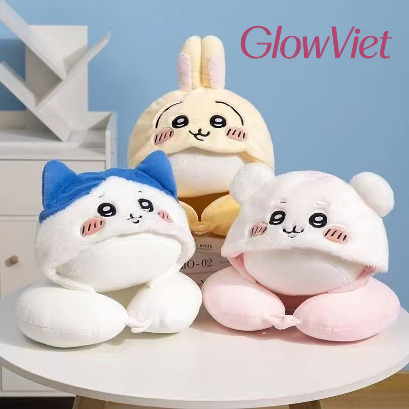 Gối Cổ Chữ U Có Mũ Kitty - Mềm Mại, Giữ Ấm Tốt, Hỗ Trợ Ngủ Thoải Mái Trên Máy Bay & Xe Hơi