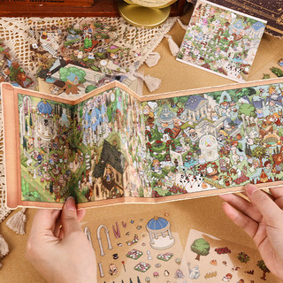 ENWEI 16 Cái [Alice Fantasy Series] Nhãn dán phong cảnh chống nước 3D Magic World Scroll Style Thiết kế hoạt hình động vật dễ thương cho sổ lưu niệm Tạp chí Văn phòng phẩm Đồ thủ công DIY