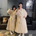 Áo choàng Kimono Nhật Bản Flannel Mùa Đông Cặp Đôi Bộ Đồ Ngủ Nam Nữ Plus size Áo choàng Tắm Dày Giữ Ấm Váy Ngủ XL-4XL — ảnh 4