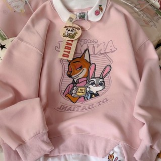 Mẫu mới Áo Hoodie Hoạt Hình Thêu Giả Hai Mảnh Dễ Thương
