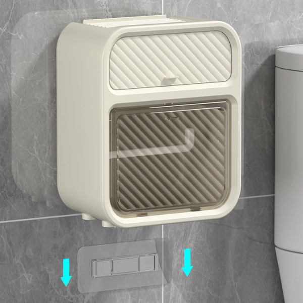 Hộp đựng giấy vệ sinh treo tường đa năng 2 tầng, tích hợp kệ đặt điện thoại