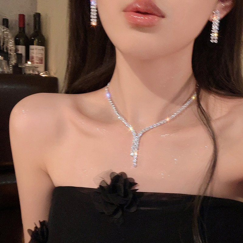 Bộ trang sức zircon nữ thời trang thanh lịch, vòng cổ và bông tai sang trọng, giá rẻ