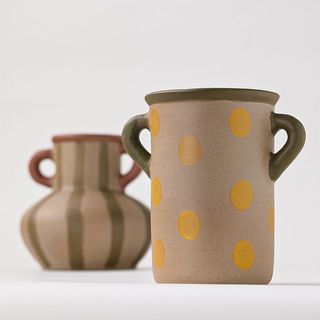 Retro Cổ Điển Phong Cách Mục Vụ Trơn Embryo Đôi Tai Sọc Chấm Bi Cỡ Nhỏ Bình Gốm Thích Hợp Cho Gia Đình Phòng Ngủ Phòng Khách Văn Phòng Khách Khách Khách sạn Ca