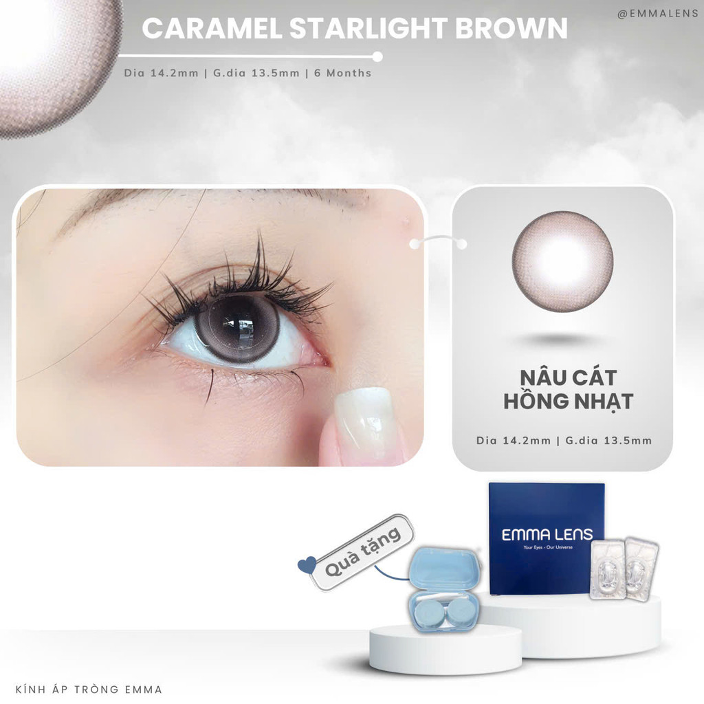 Kính Áp Tròng Caramel Starlight Brown | Lens Nâu Gian Nhẹ | Emma Lens