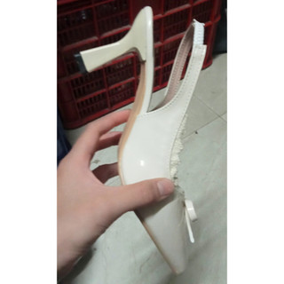 Rosa - Giày cao gót Da bóng viền Ren gót nhọn 7p - Giày quai hậu gắn nơ xinh xắn hottrend -CG-0732