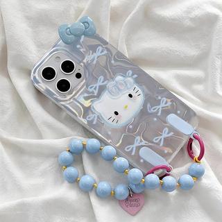 Ốp Lưng Mèo Hello Kitty Đáng Yêu Cho Samsung Galaxy S24 S22 S23 Ultra S22 S21 Plus S20 FE S21 S22 Ultra Girl Chain Ripple Gloss Beads Vỏ Điện Thoại