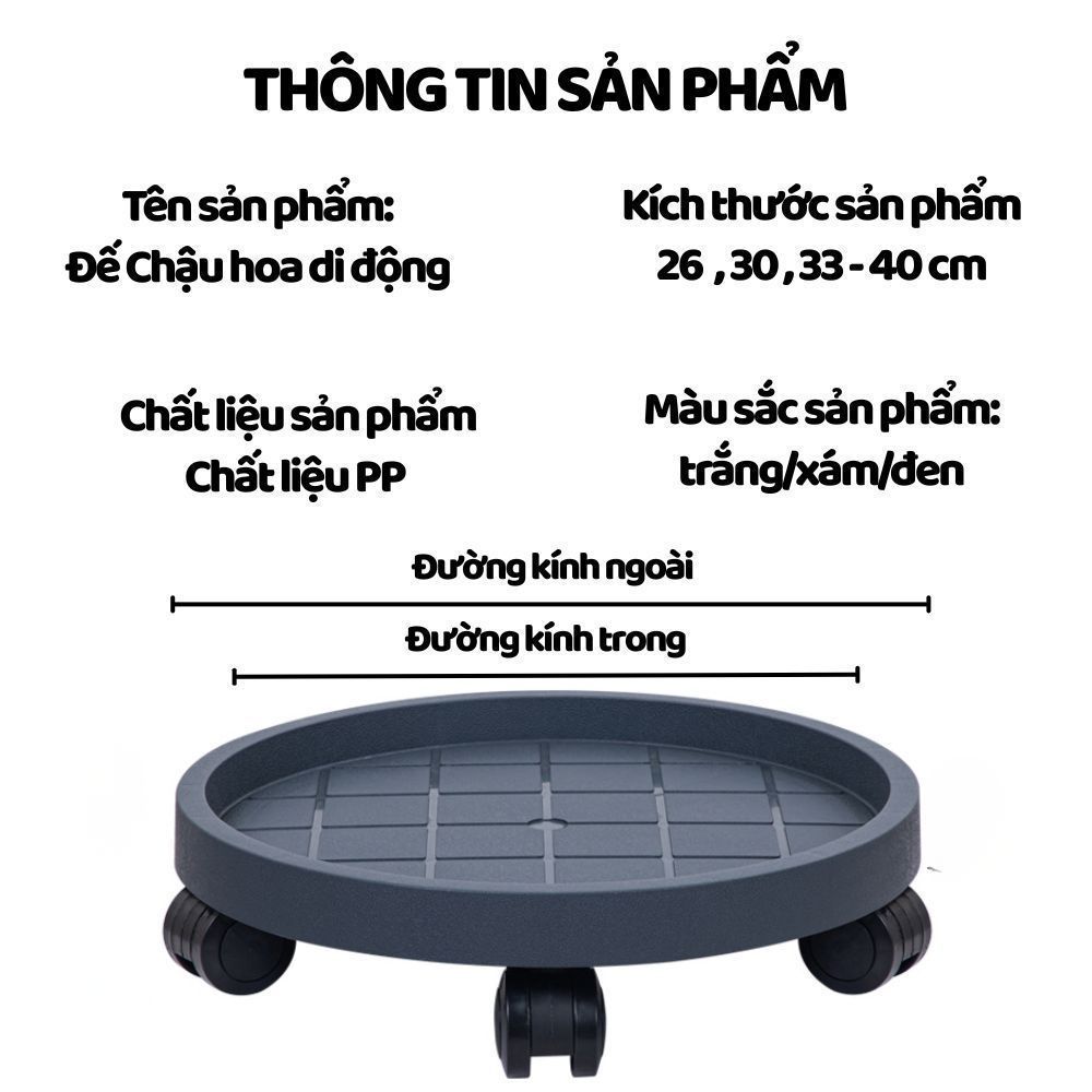 Đế Lót Chậu Hoa, Cây Cảnh Có Bánh Xe Di Chuyển Tiện Lợi DINO, Đế Kê Chậu Cây Chất Liệu Nhựa PP Dày Dặn