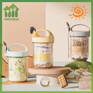 SWEET 430ML Cốc Ăn Sáng Mới Bột Yến Mạch Ngũ Cốc Hạt Sữa Chua Salad Cốc Thủy Tinh Chống Rò Rỉ Yến Mạch Hộp Đựng Có Nắp Thìa Hộp Bảo Quản Thực Phẩm n