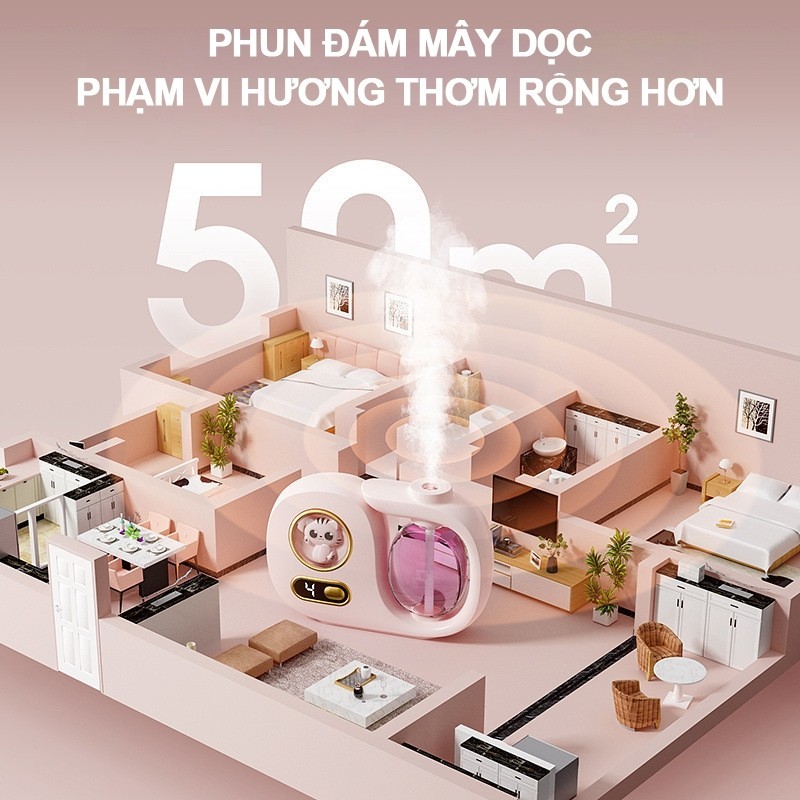 Máy xông tinh dầu tự động hình mèo: làm sạch không khí, hương thơm lâu, dùng trong nhà, khử mùi
