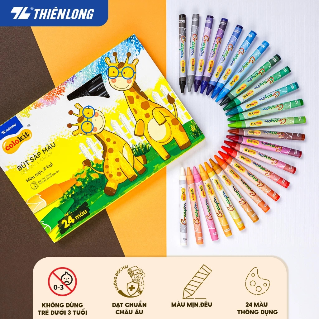 Bút sáp màu Thiên Long Colokit màu tươi sáng, thông dụng tiêu chuẩn Châu u, an toàn cho bé tô màu