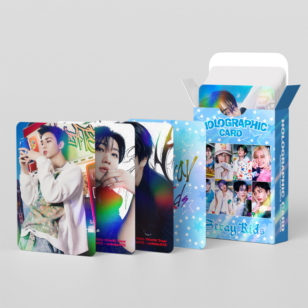 124 chiếc STRAY KIDS 2026 Lời chào mùa giải Starlight Supper Club Laser Hologram Lomo Cards dominATE celebrATE Photocards BANG CHAN HAN Bưu thiếp ba chiều YM