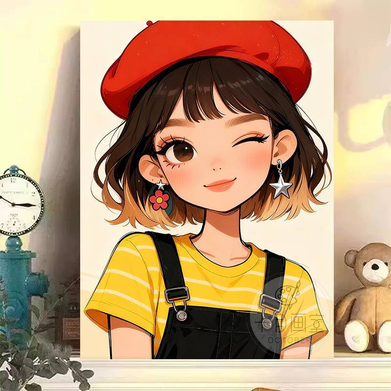 Cô gái dễ thương tủ phòng khách để bàn trang trí, chữa bệnh hoạt hình phòng trẻ em, phòng ngủ đầu giường trang trí nhà tranh vải canvas