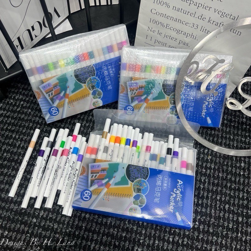 Hộp 60 Bút Màu Acrylic Marker Cao Cấp Màu Vẽ Sơn Chống Nước Bộ Cọ Vẽ Trên Mọi Chất Liệu Bề Mặt