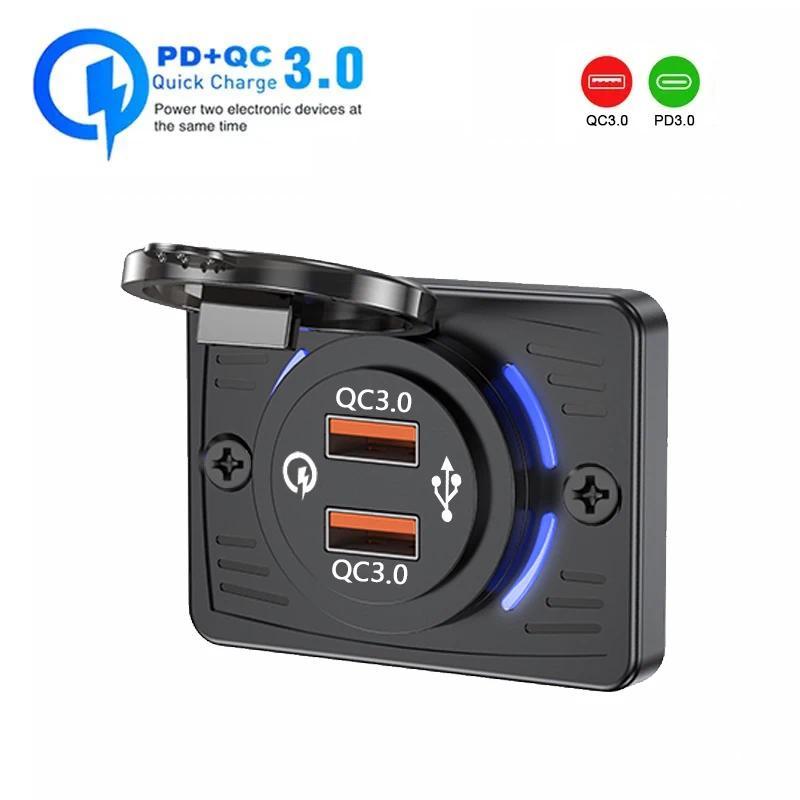 PD + QC Xe Sạc Nhanh QC 3.0 18W Và PD 30W Ổ Cắm Sạc Nhanh Chống Thấm Nước Xe Sạc Ổ Cắm Cho Xe Buýt RV ATV Xe Tải Thuyền