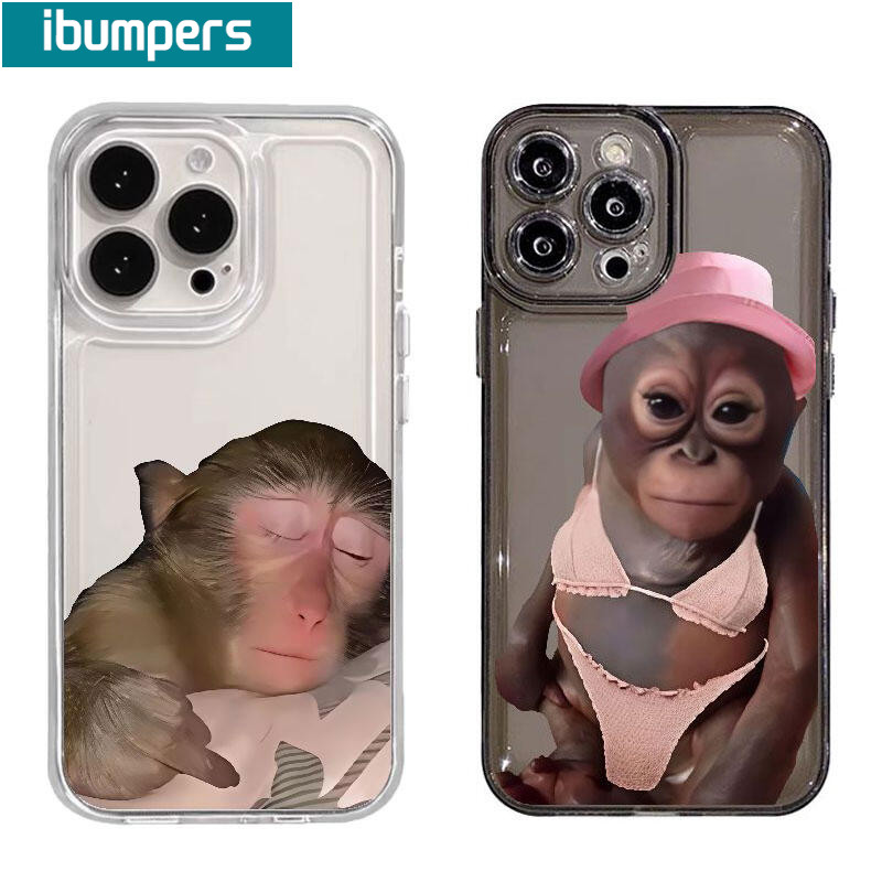 ibumpers Ốp điện thoại trong suốt hình khỉ dễ thương Vỏ mềm cao cấp chống sốc cho iPhone 11 12 13 14 15 16 17 Pro Max IP 7 8 Plus Iphon X XS XR Xs Max Vỏ điện thoại