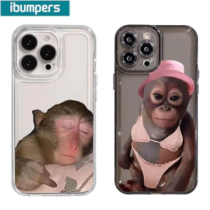 ibumpers Ốp điện thoại trong suốt hình khỉ dễ thương Vỏ mềm cao cấp chống sốc cho iPhone 11 12 13 14 15 16 17 Pro Max IP 7 8 Plus Iphon X XS XR Xs Max Vỏ điện thoại