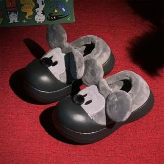 XIXITIAO Dép bông nữ mùa đông dễ thương đế dày, phiên bản hợp tác chính hãng Mickey giữ ấm