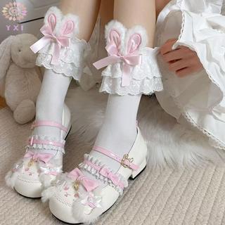 Y.X.I Nhật Bản Bông Tai Kẹp Gothic Ngọt Tai Tất Nữ Mùa Hè JK Nơ Ngắn Tất Gothic Ren Ren Lớn Ngọt Tất Mới