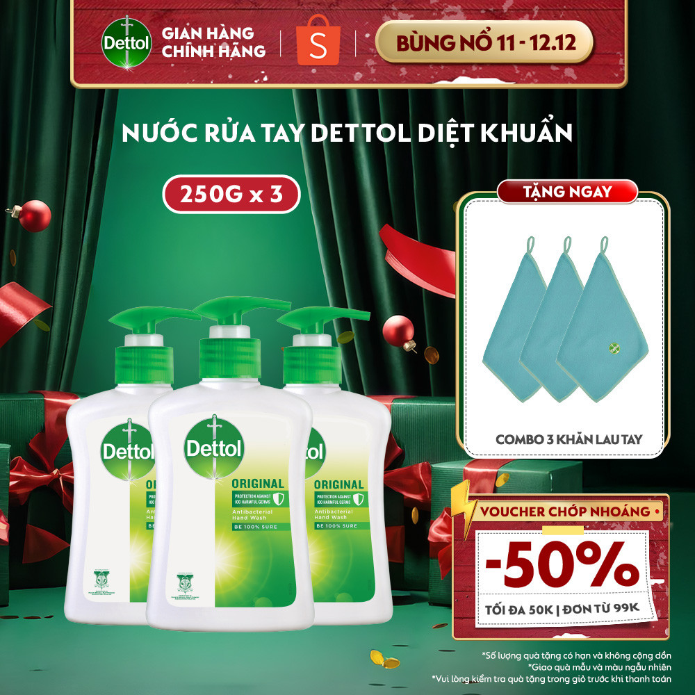 Combo 3 nước rửa tay Dettol kháng khuẩn hương tinh dầu thông – 250g/chai