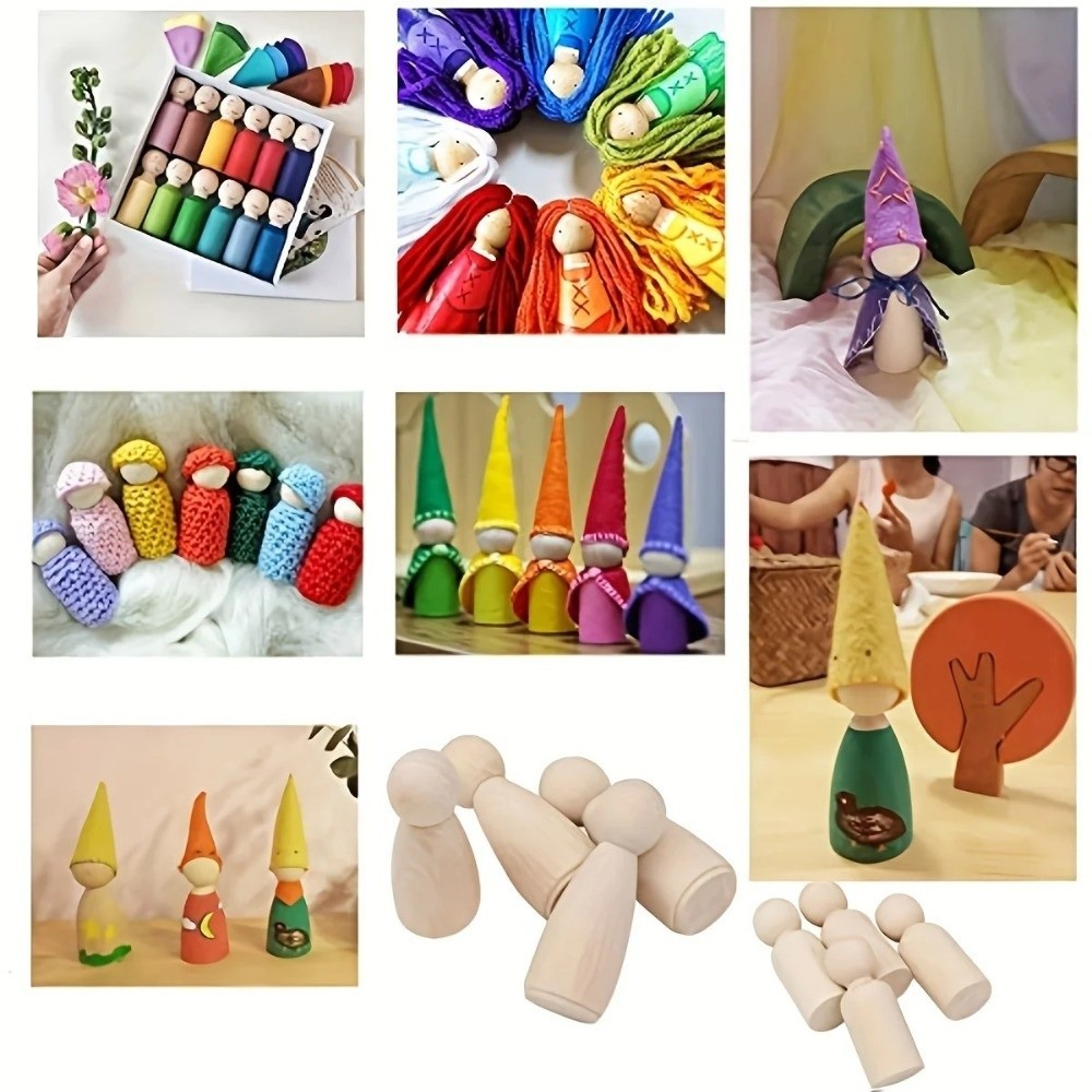 HAPPYNOOK 50 Chiếc Búp Bê Chốt Gỗ, Chất Liệu Tự Nhiên Chưa Hoàn Thành Peg People, Thủ Công Thủ Công DIY Nghệ Thuật Tranh Búp Bê Cơ Thể Trẻ Em Thủ Công