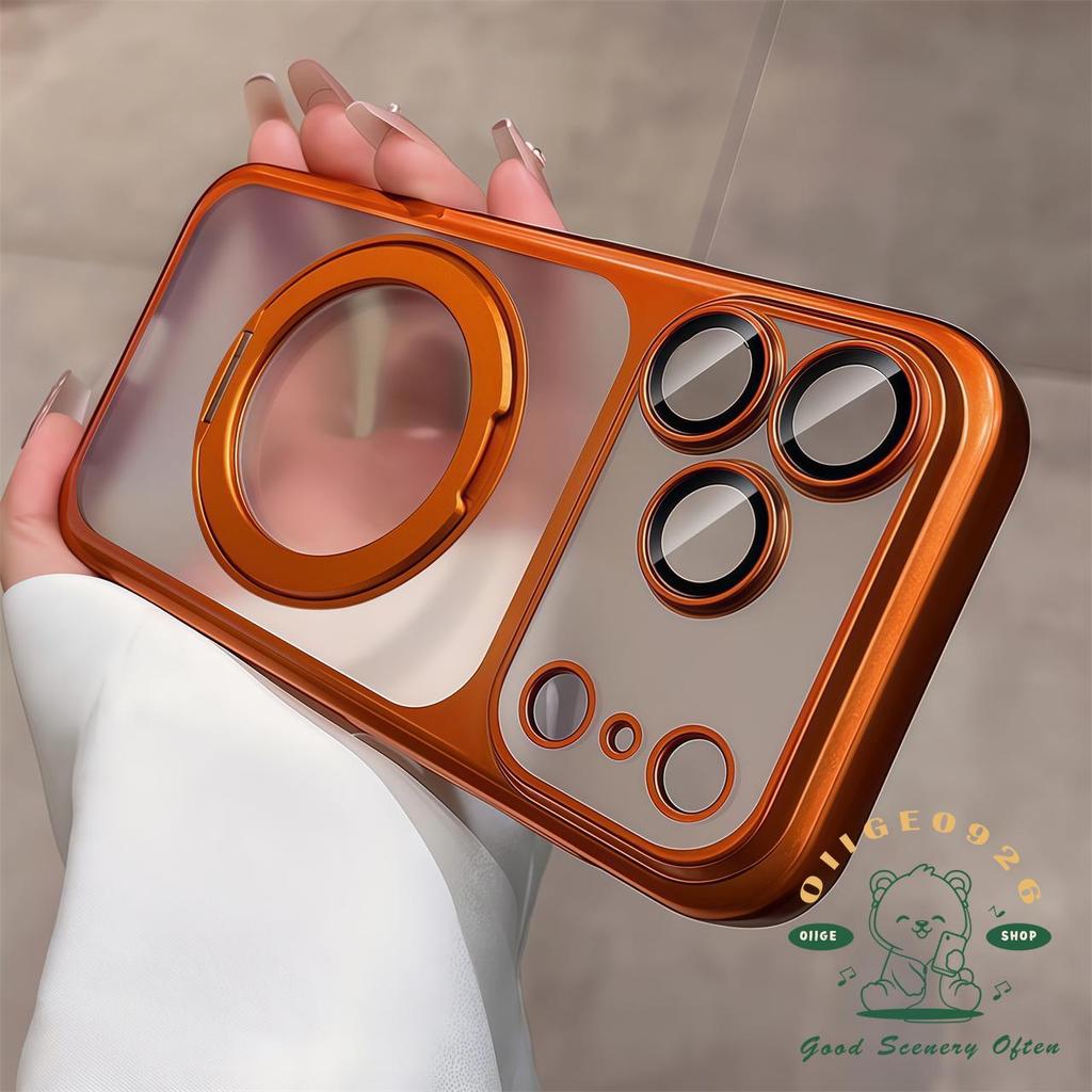 【 Ốp lưng iPhone17 】 Vỏ điện thoại từ tính khung xoay mờ màu cam iphone 17 Pro Max 16 15 14 13 12 cho vỏ iPhone Vỏ cứng PC chống sốc