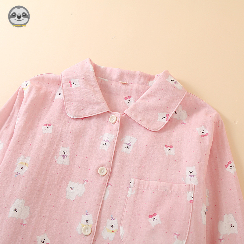 Bộ đồ ngủ dài tay cotton nguyên chất dành cho nữ - Thoáng mát cho mọi mùa, phong cách loungewear ngọt ngào