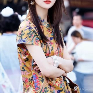 2025 Mới Phong Cách Trung Hoa Nữ Mới Trung Quốc Cổ Quan Thoại Nút Quan Thoại Tay Ngắn Màu Trơn Thời Trang Top 1127