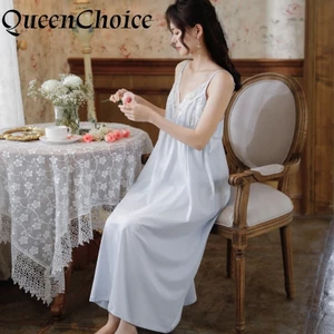 Váy ngủ nữ vintage từ bông, thiết kế gợi cảm, thời trang ở nhà