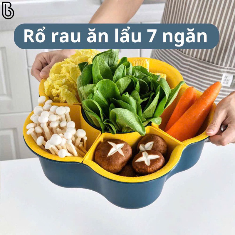 Rổ Đựng Rau Ăn Lẩu Xoay 7 Ngăn , Rổ Nhựa Để Hoa Quả Khay Lẩu Rá Rau Củ Hình Hoa