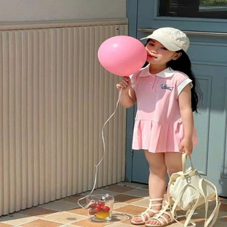 Váy xếp ly cổ bẻ mùa hè cho bé gái từ 9-33kg in hình cún nhí
