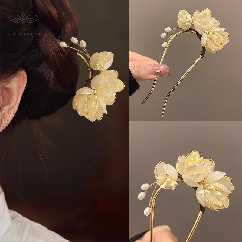 Kẹp tóc hợp kim thiết kế mộc lan, phụ kiện tóc vintage thanh lịch, tăng cường trang trí mũ, lược