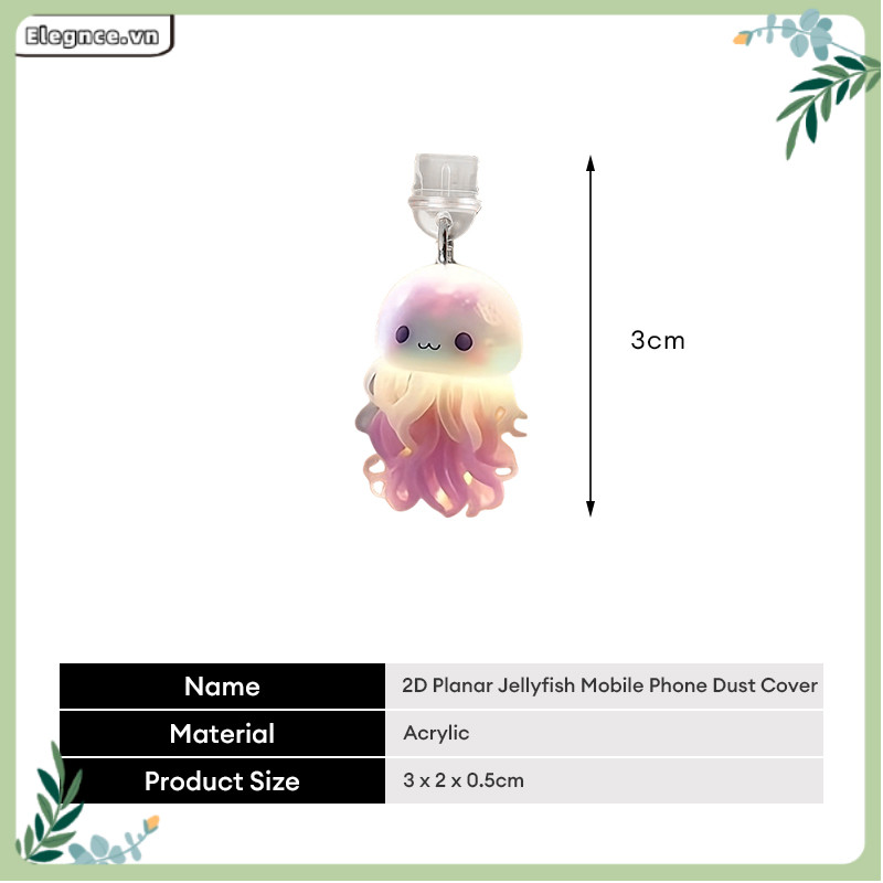 【Elevn】2D Flat Acrylic sứa Bụi Cắm Charm IP Loại C Bụi Nắp Cổng Sạc Nắp Cho Tai Nghe Jack Chặn Nắp Phụ Kiện | BigBuy360 - bigbuy360.vn