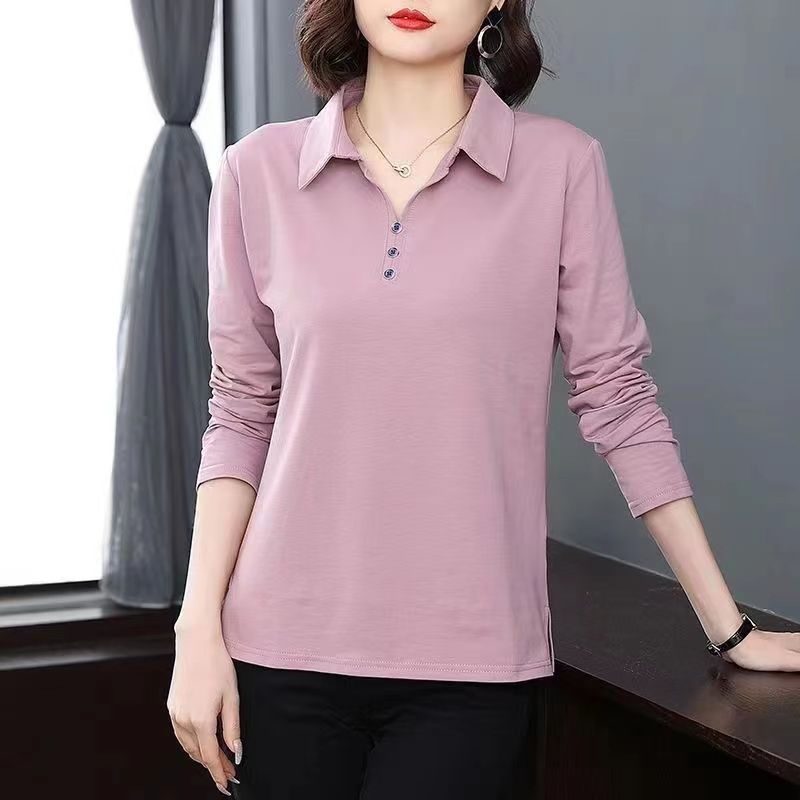 Áo thun nữ dài tay mỏng kiểu polo, phù hợp cho mùa xuân và thu